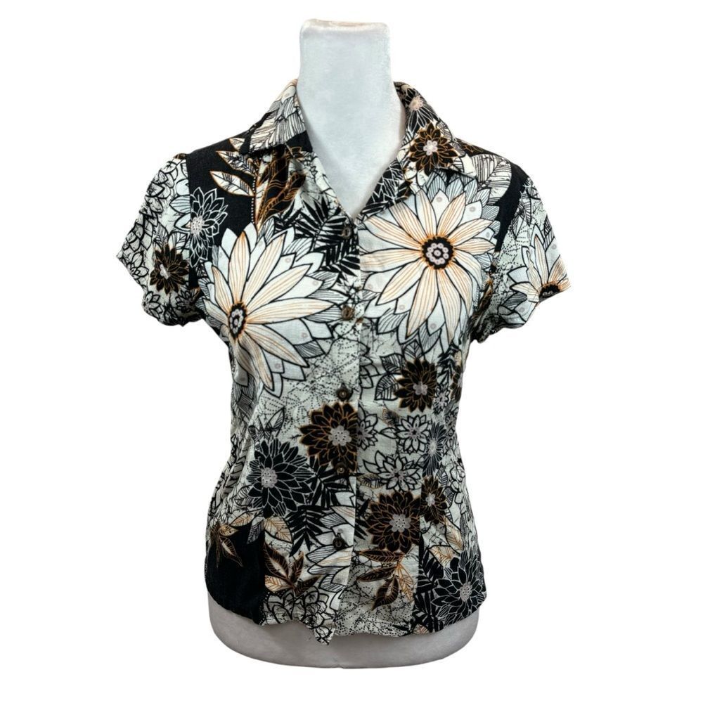Ladies‎ Vintage Hawaiian Iolani Brand Floral Short Sleeve Button Down Shirt XS